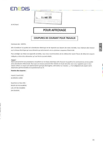 Coupure d’électricité prévue le mardi 22 avril Image 1